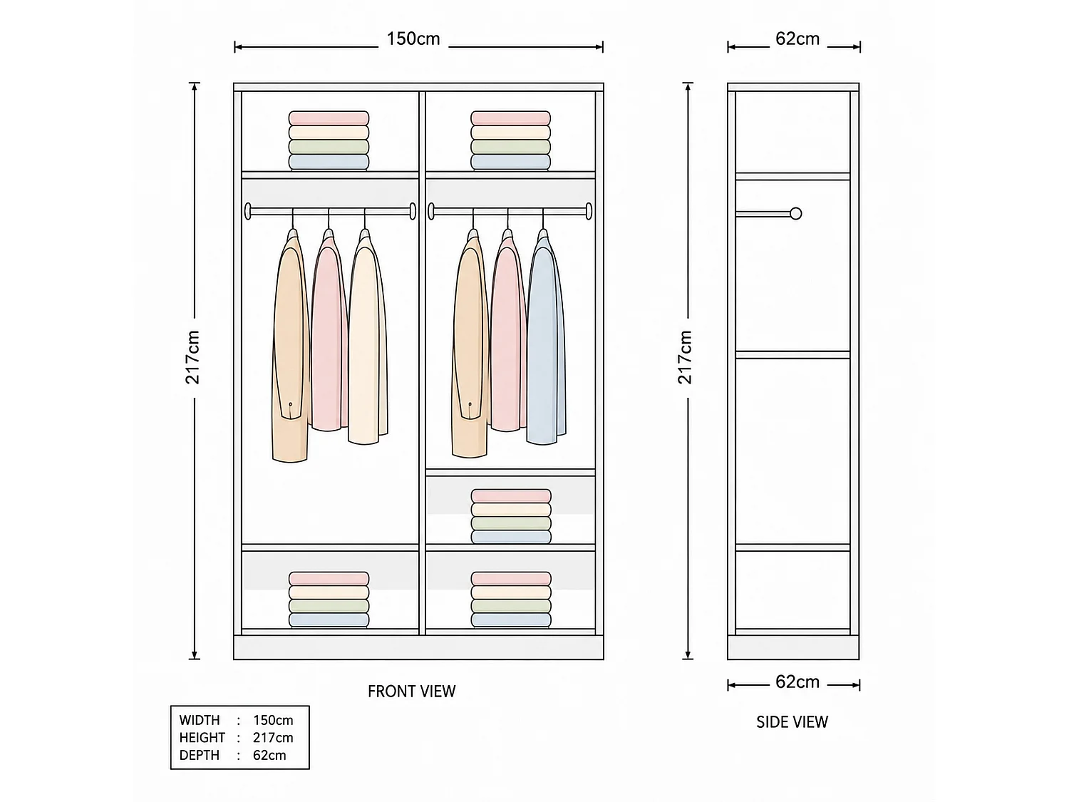 Sliding Mirrored Door Wardrobe - 150cm white - Royal