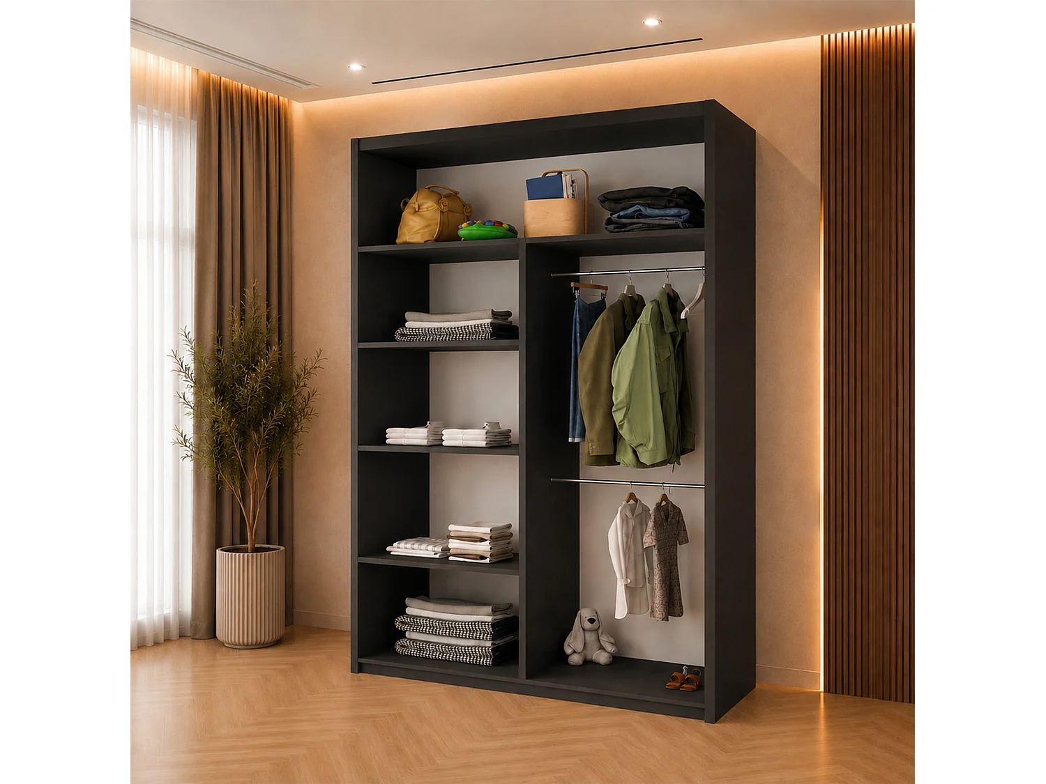 Sliding Wardrobe with Mirror Door - 120cm black - Stylish