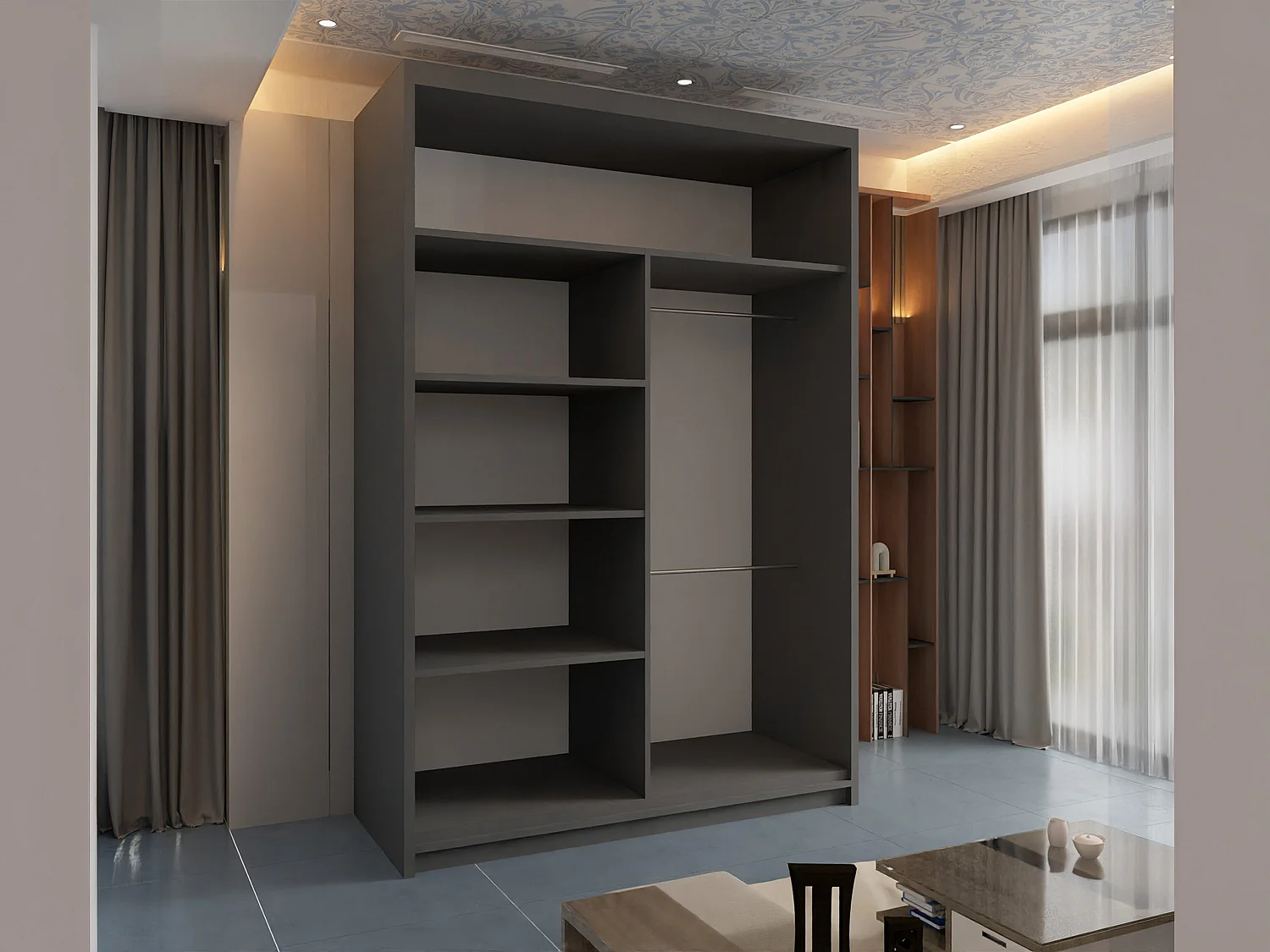 Mirrored Wardrobe with Sliding Doors - 120cm grey - Modern