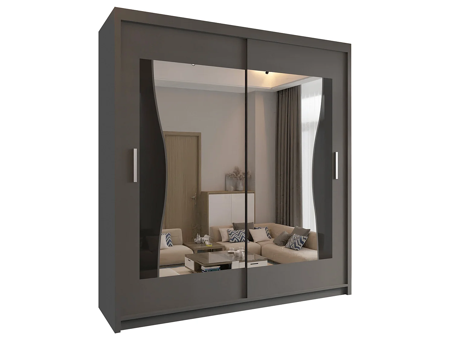 Mirrored Wardrobe with Sliding Doors - 120cm grey - Modern