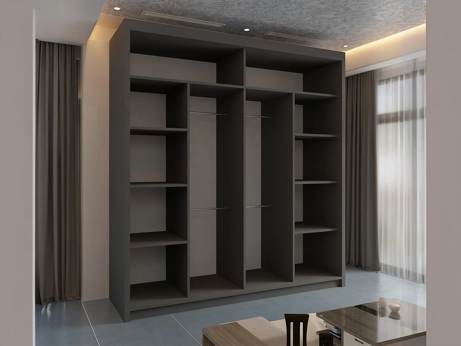 Mirrored Wardrobe with Sliding Doors - 203cm grey - Modern