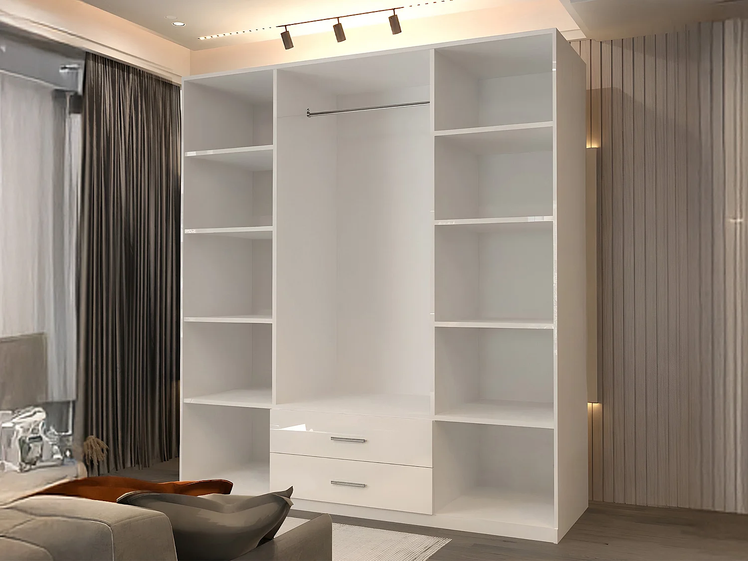 High Gloss Mirrored Wardrobe with Drawers - 160cm white - Valencia