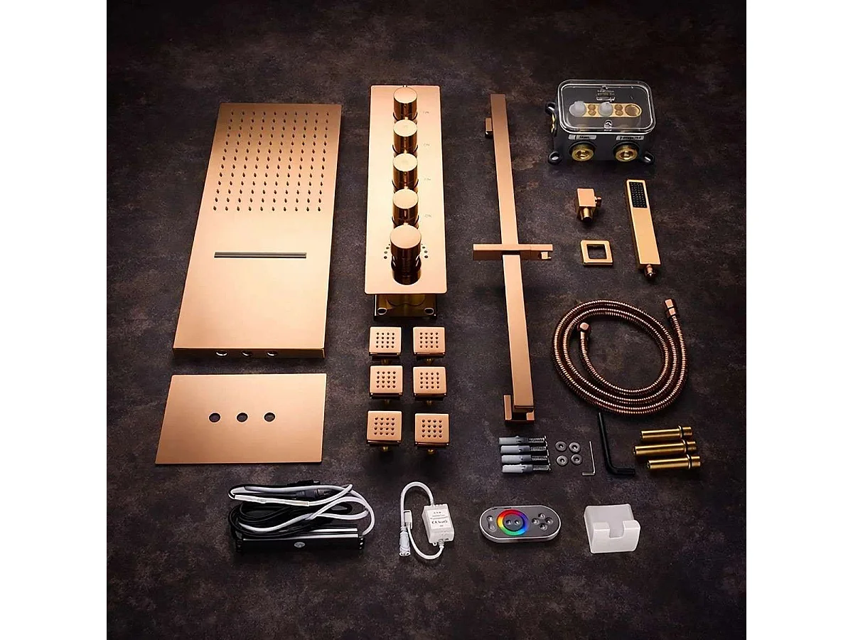 Thermostatischer Regenfall-Wandmontierte Duschkopf mit Bluetooth und Musikfunktion | Cherbourg Roségold-Finish