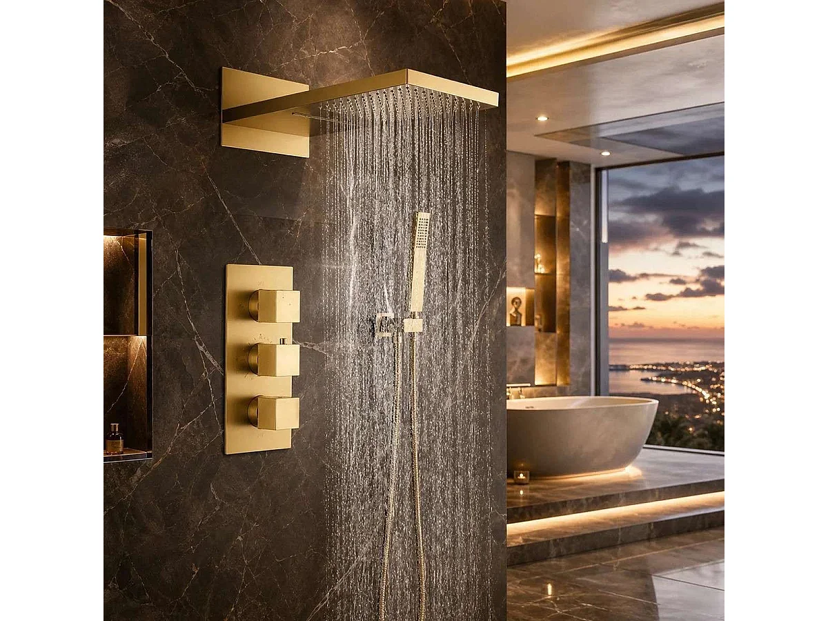 Xirok Golden Wandmontierte Regendusche 560 x 230 mm Thermostatisch | Moderner Stil