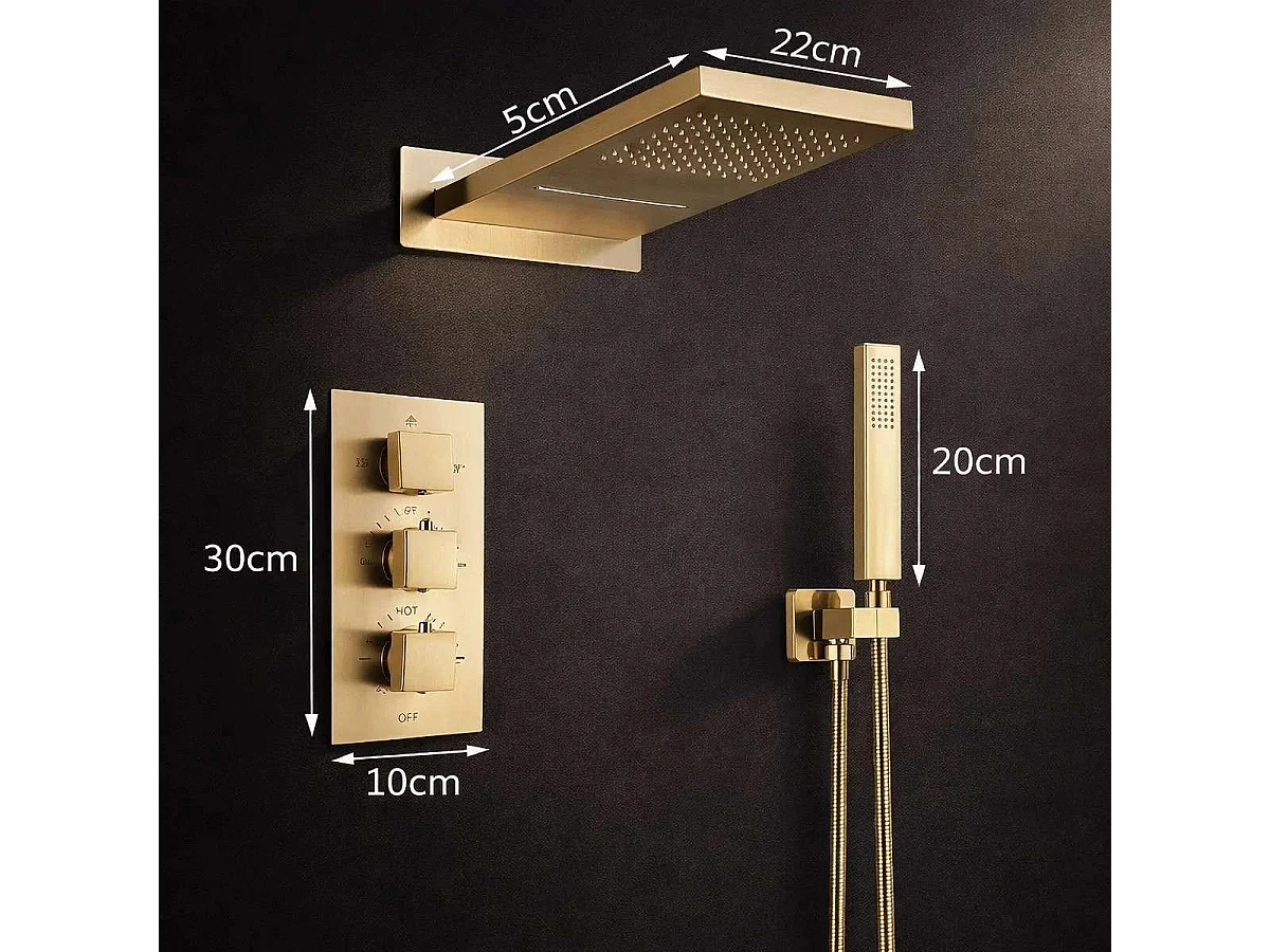 Xirok Golden Wandmontierte Regendusche 560 x 230 mm Thermostatisch | Moderner Stil