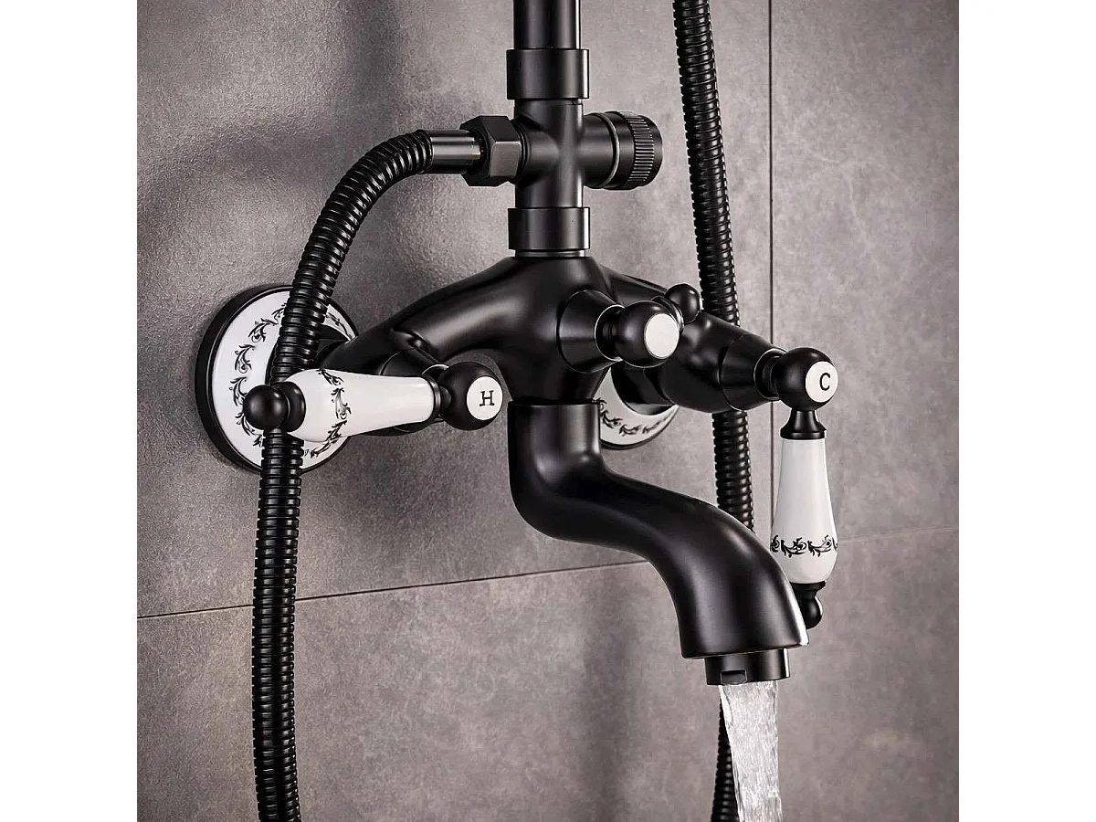 Colonna Doccia e Vasca Stile Retrò Nera con Altezza Regolabile (25 cm)