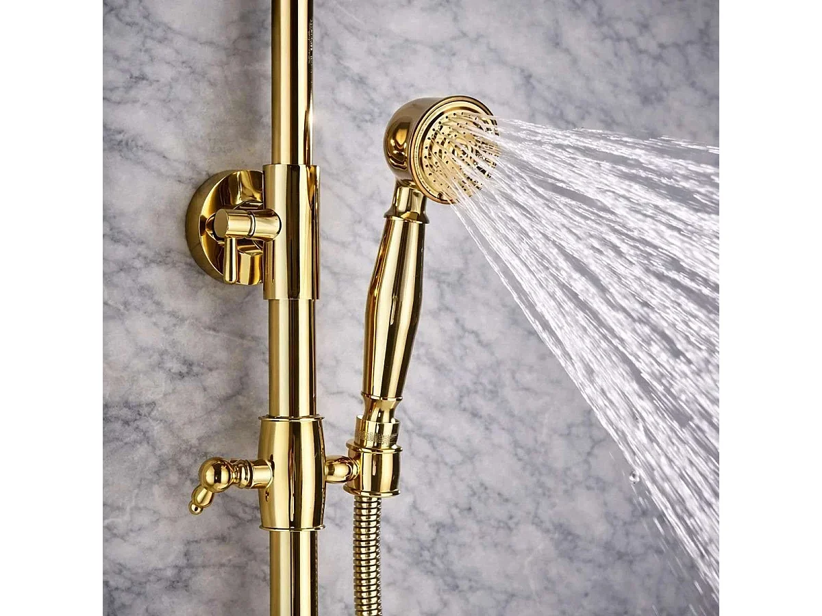 Columna de Ducha y Bañera City Gold 3 Funciones - Diseño Elegante, Altura Ajustable, Mezclador de Latón, Cabeza de Acero Inoxidable