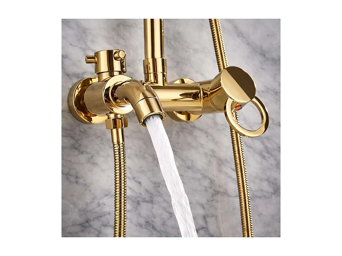 Columna de Ducha y Bañera City Gold 3 Funciones - Diseño Elegante, Altura Ajustable, Mezclador de Latón, Cabeza de Acero Inoxidable