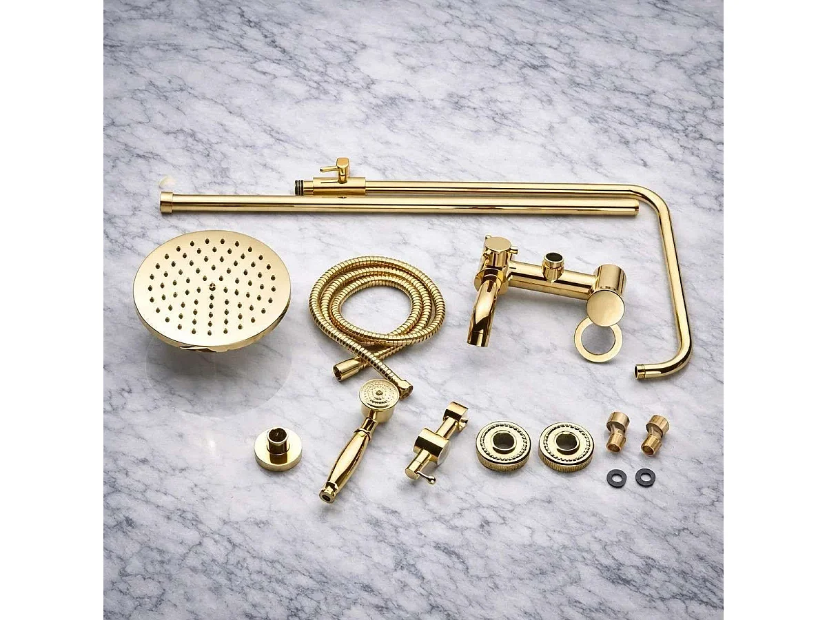 Columna de Ducha y Bañera City Gold 3 Funciones - Diseño Elegante, Altura Ajustable, Mezclador de Latón, Cabeza de Acero Inoxidable
