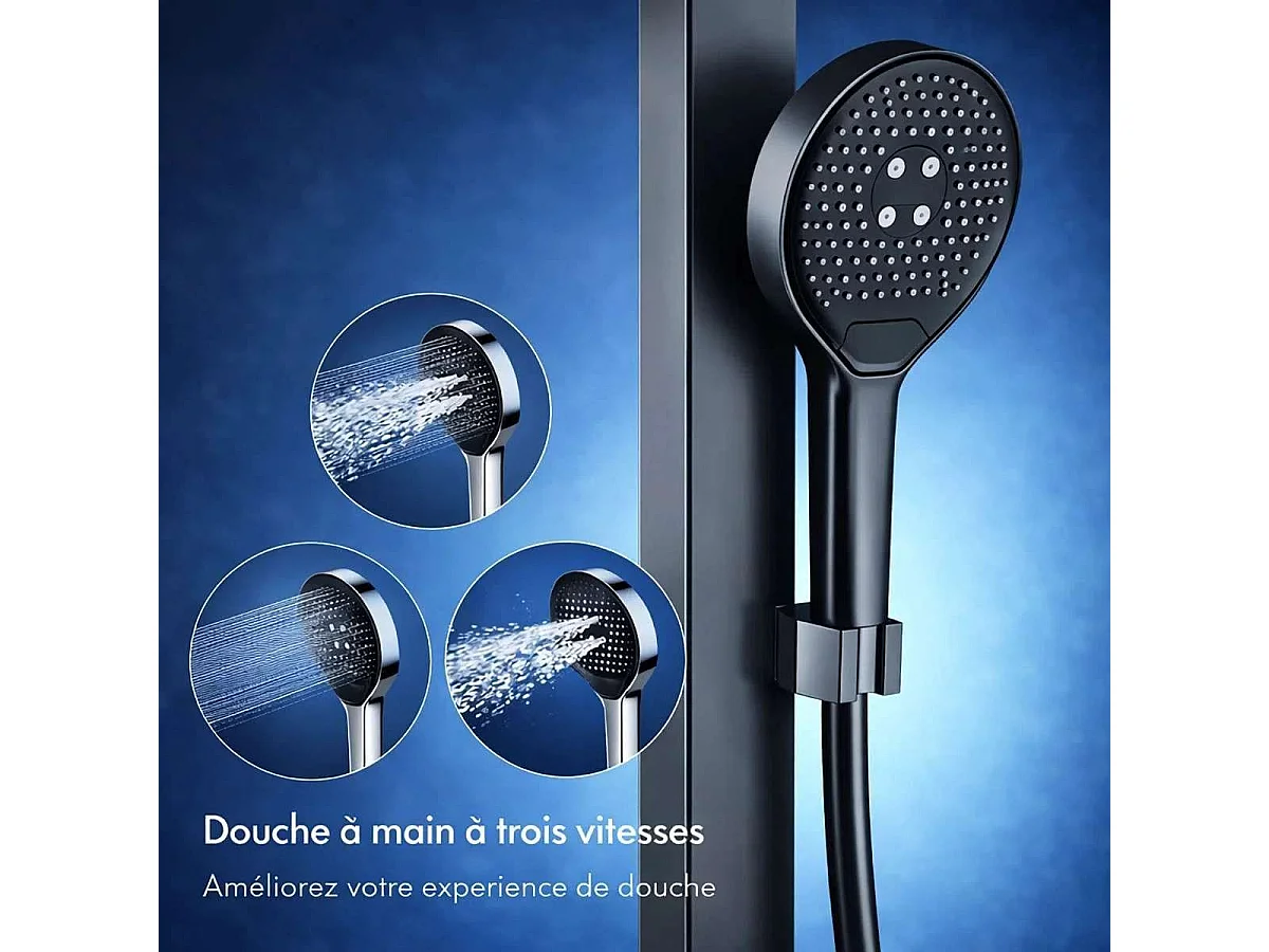 Colonne de douche thermostatique noire à LED « Chicago » 💡🚿