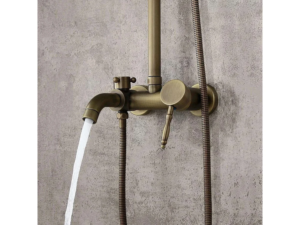 Colonna Doccia Moderna in Bronzo con Altezza Regolabile e Finitura Anticata