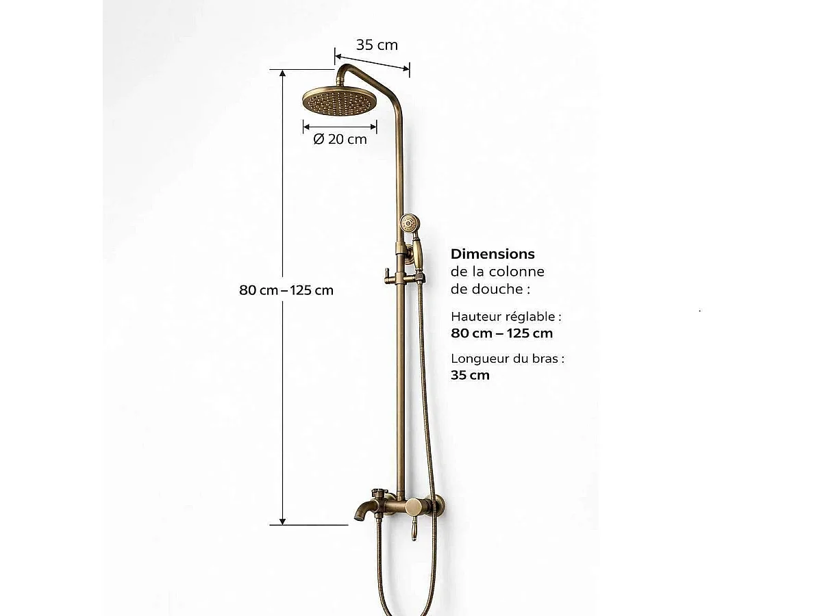 Colonna Doccia Moderna in Bronzo con Altezza Regolabile e Finitura Anticata
