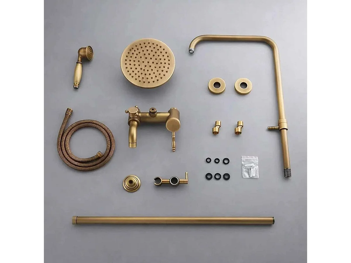 Colonna Doccia Moderna in Bronzo con Altezza Regolabile e Finitura Anticata