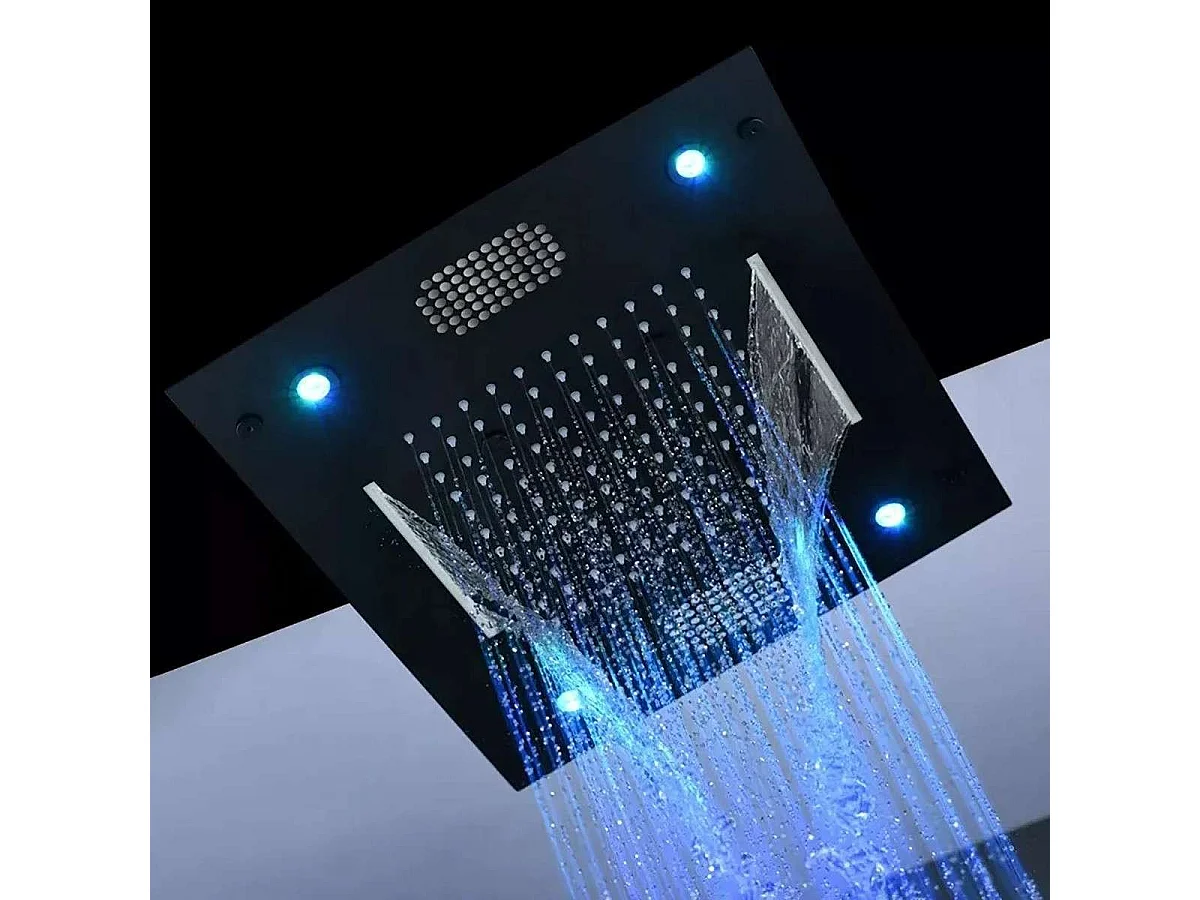 🛁 Composition de douche ciel de pluie connecté 600 x 600 mm LED noir mat | Réno