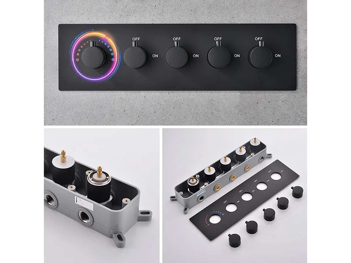 🛁 Composition de douche ciel de pluie connecté 600 x 600 mm LED noir mat | Réno