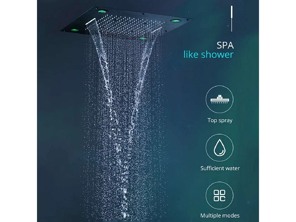 🛁 Composition de douche ciel de pluie connecté 600 x 600 mm LED noir mat | Réno