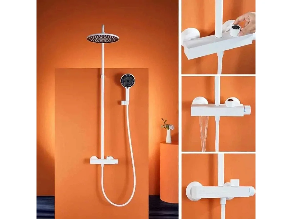 Colonna Doccia Bianca Moderna con Funzione Cascata e Cartuccia Sedal Francese - Garanzia di 2 Anni