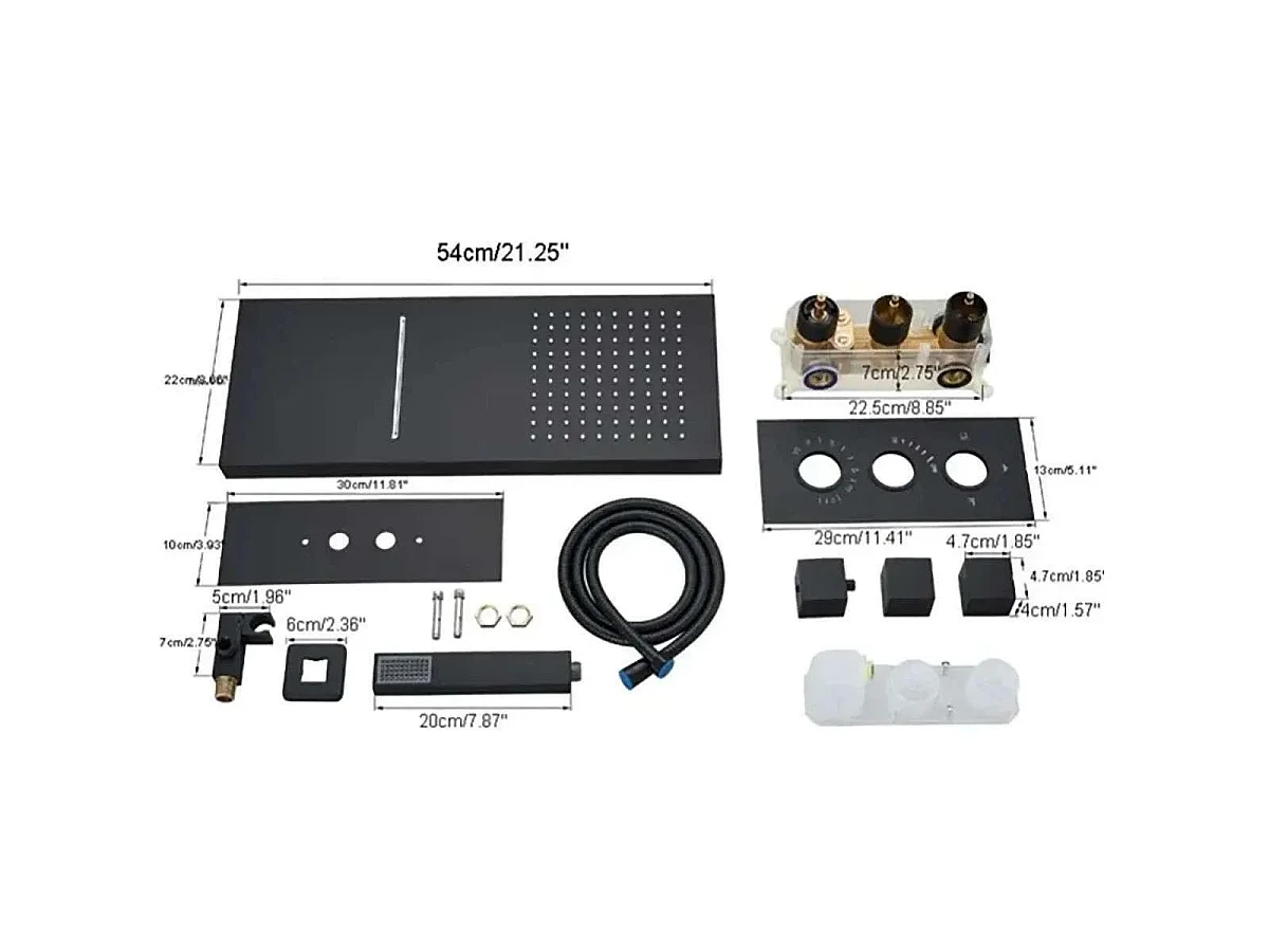 Modernes Schwarzes Mattes Thermostatisches Einbau-Duschset mit 3 Funktionen - Hanoi