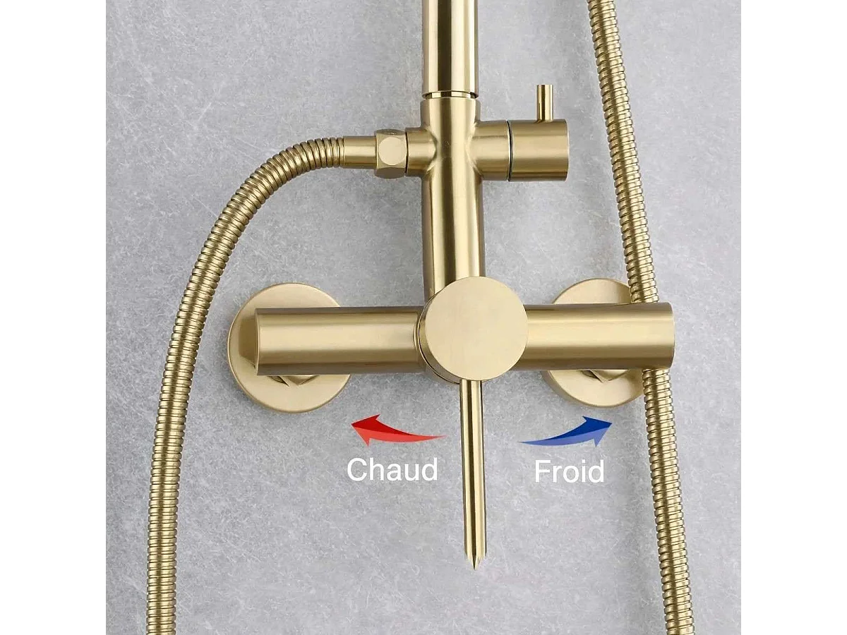 🚿 Colonne de douche dorée "Nacho" – Mitigeur, 3 fonctions et hauteur réglable