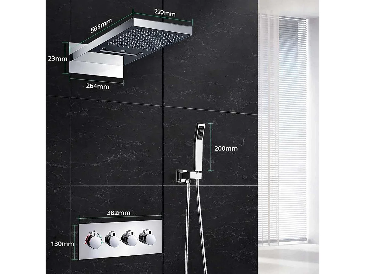 Rome LED Chrom Thermostatisches Einbauduschset mit 3 Funktionen