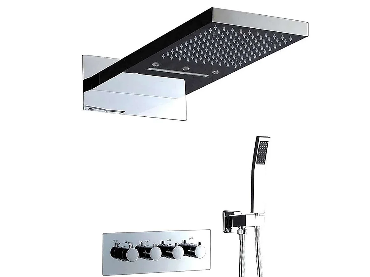 Conjunto de Chuveiro Embutido Termostático LED Cromado Roma com 3 Funções