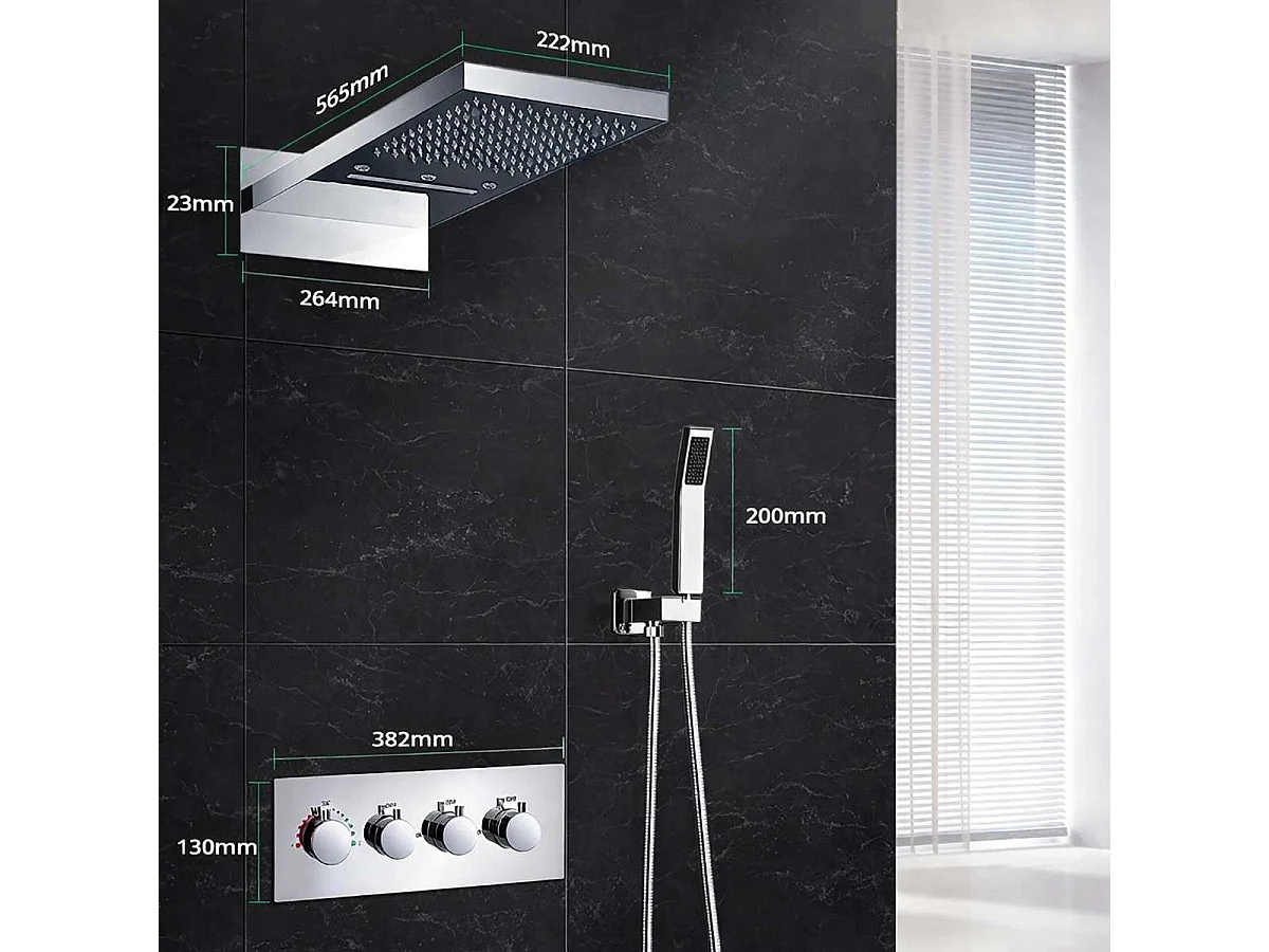 Conjunto de Chuveiro Embutido Termostático LED Cromado Roma com 3 Funções