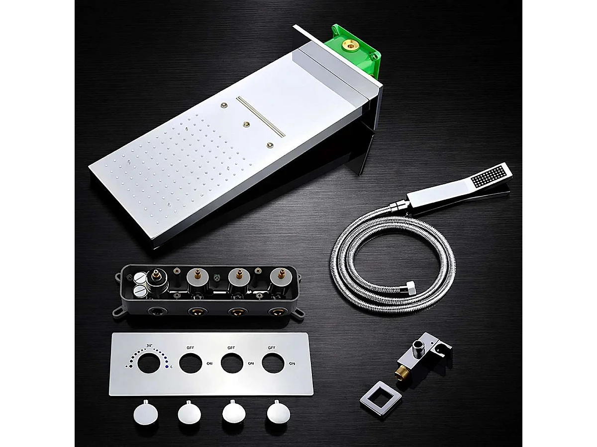 Conjunto de Chuveiro Embutido Termostático LED Cromado Roma com 3 Funções