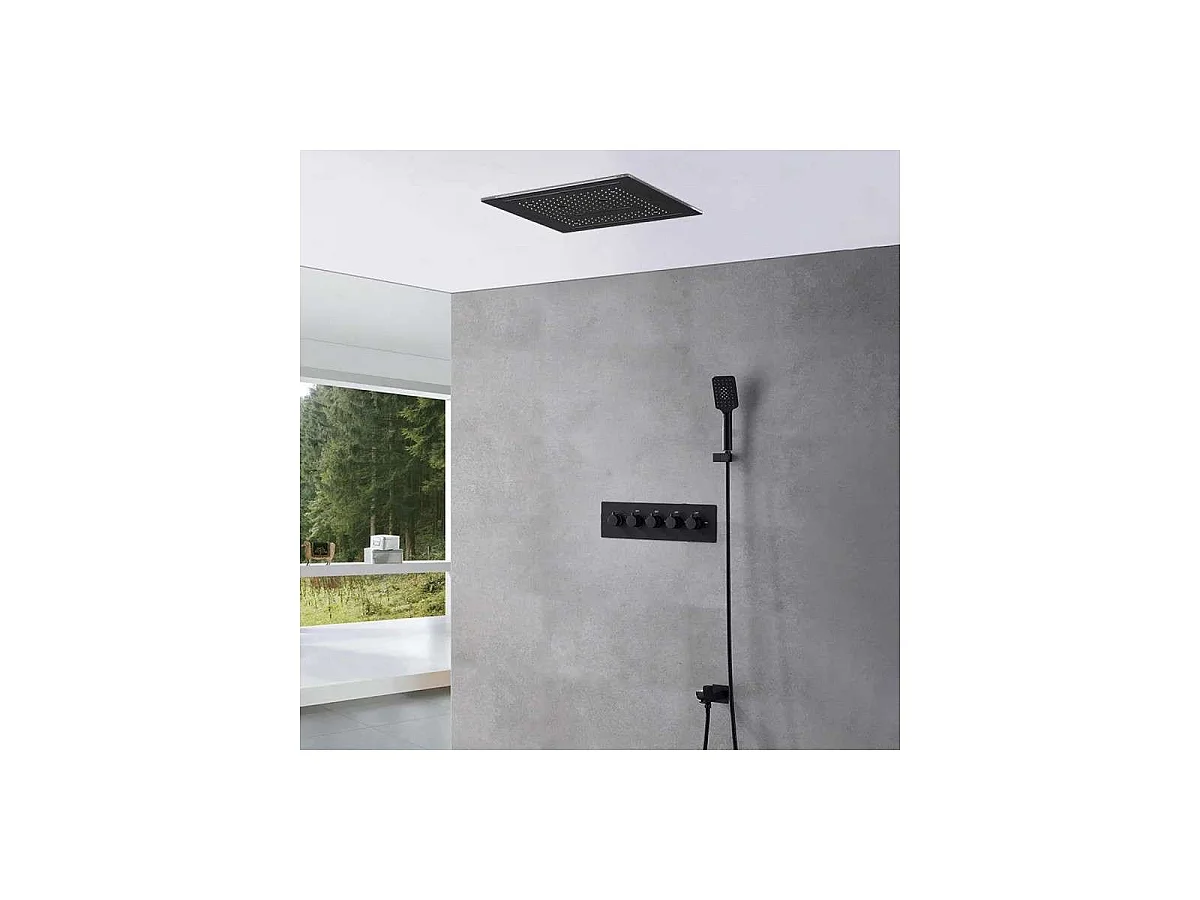 Modernes Schwarzes Regendusche-Set mit LED-Lichtern | Torp 400 x 400 mm Thermostatischer Mischer
