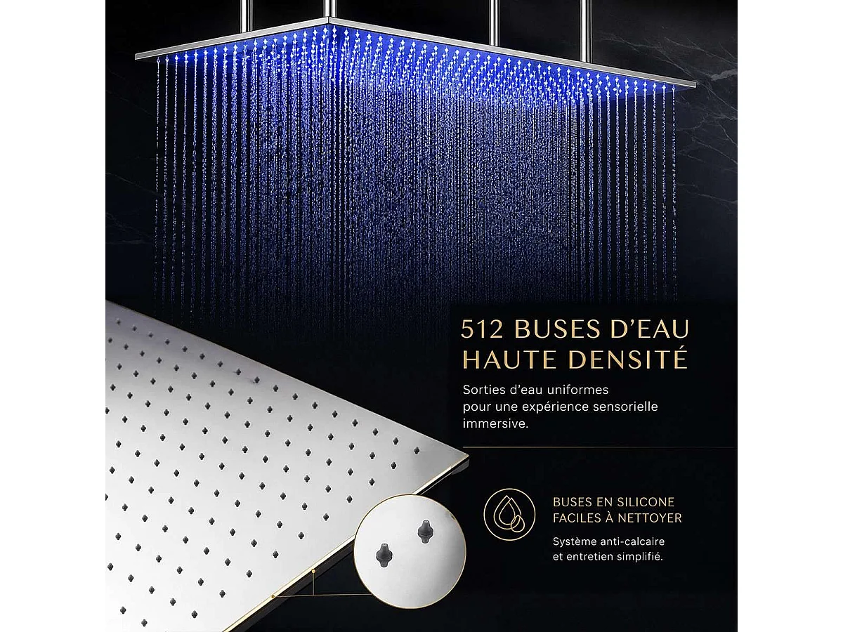 🌀 Ciel de pluie XXL LED 1000 x 500 mm, composition de douche thermostatique | Ultron