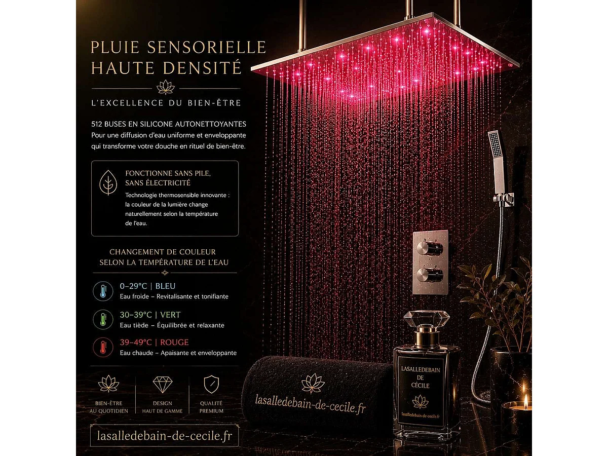 🌀 Ciel de pluie XXL LED 1000 x 500 mm, composition de douche thermostatique | Ultron