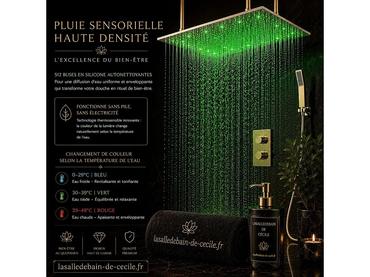 🌀 Ciel de pluie XXL LED 1000 x 500 mm, composition de douche thermostatique | Ultron