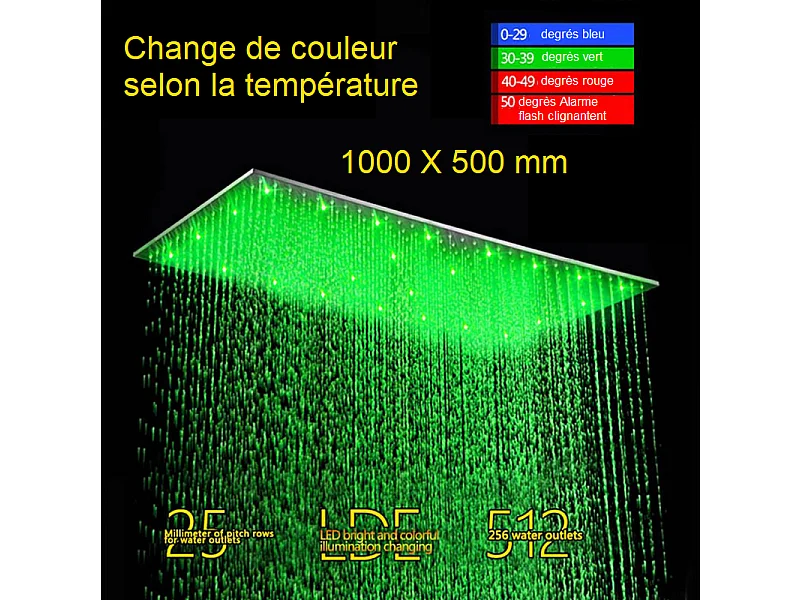 🌀 Ciel de pluie XXL LED 1000 x 500 mm, composition de douche thermostatique | Ultron