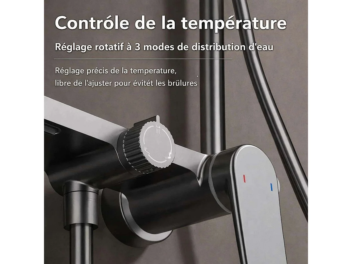Colonna Doccia Noche - Design Elegante, 3 Funzioni, Altezza Regolabile, Grigio Opaco