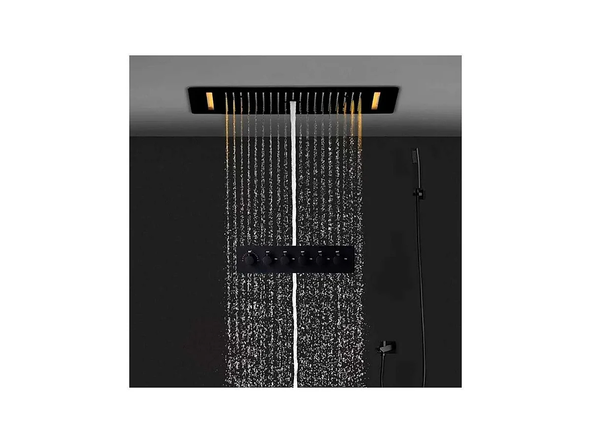 Pomme de douche effet pluie Roma noire avec LED 700 x 380 mm 👉 5 fonctions pour un confort de douche exceptionnel