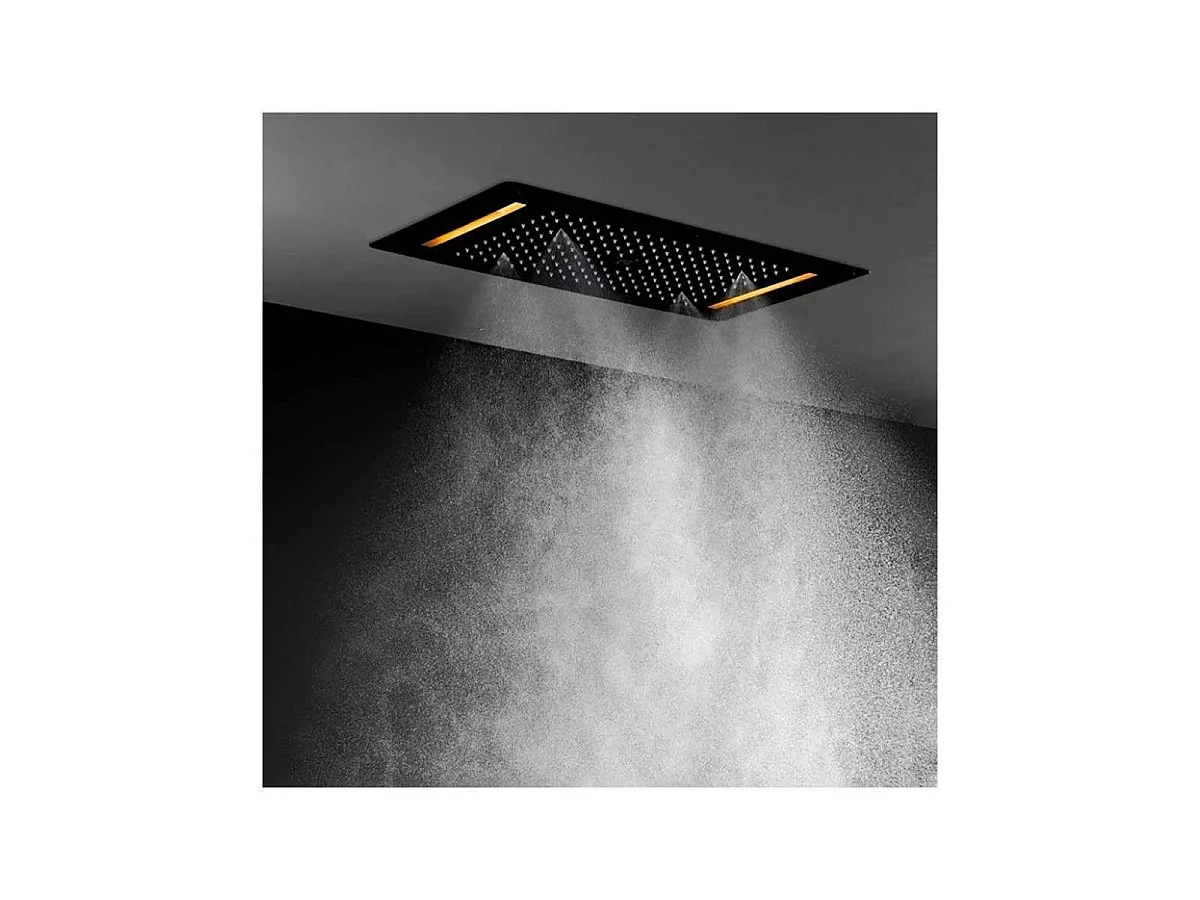 Pomme de douche effet pluie Roma noire avec LED 700 x 380 mm 👉 5 fonctions pour un confort de douche exceptionnel