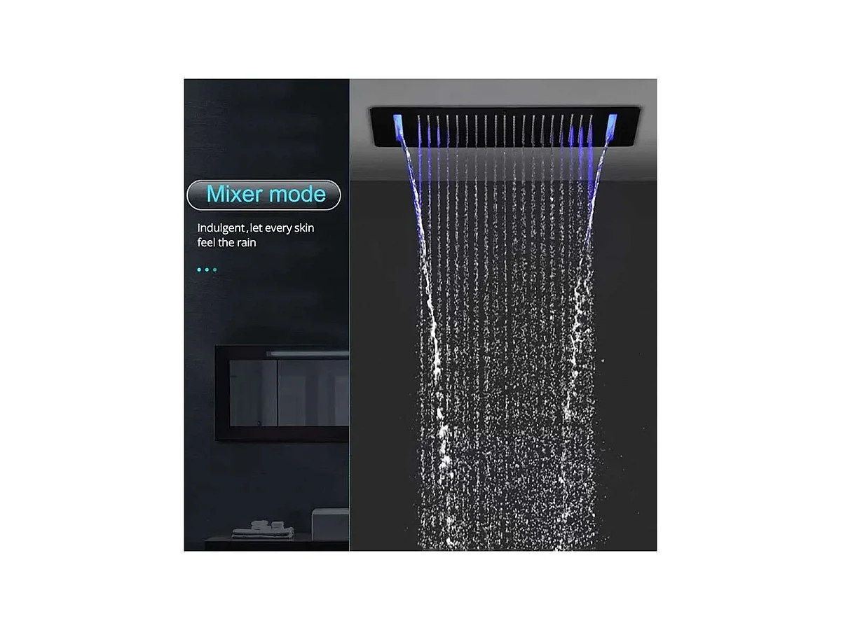 Pomme de douche effet pluie Roma noire avec LED 700 x 380 mm 👉 5 fonctions pour un confort de douche exceptionnel