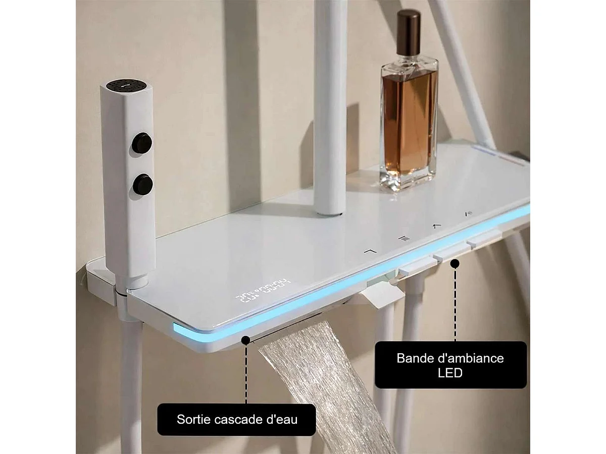 Panneau de douche LED blanc avec thermostat, Vérona