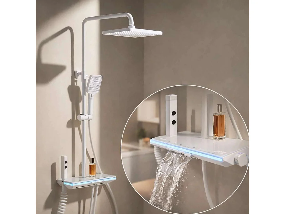 Panneau de douche LED blanc avec thermostat, Vérona