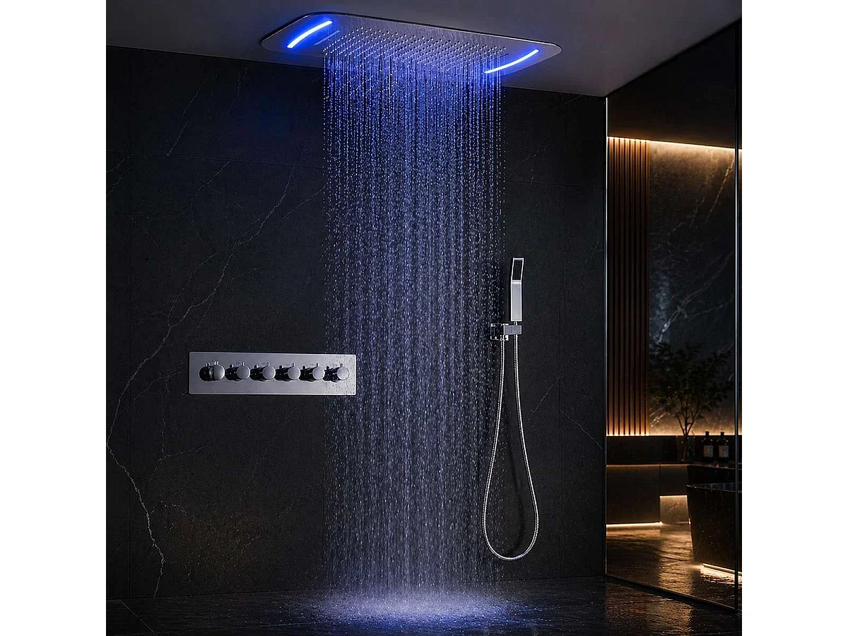 💧 Ciel de pluie LED RGB 710 x 430 mm, composition de douche thermostatique - Oruis