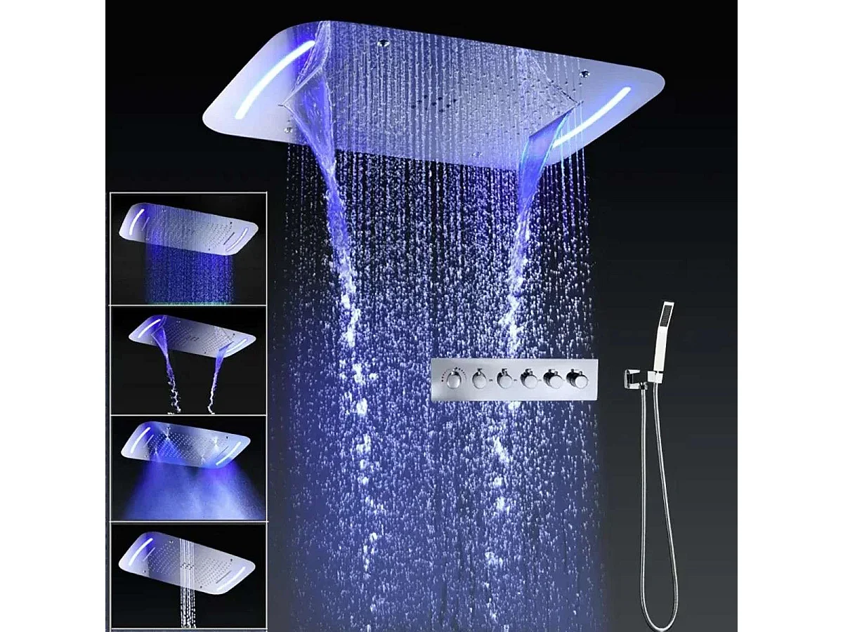 💧 Ciel de pluie LED RGB 710 x 430 mm, composition de douche thermostatique - Oruis