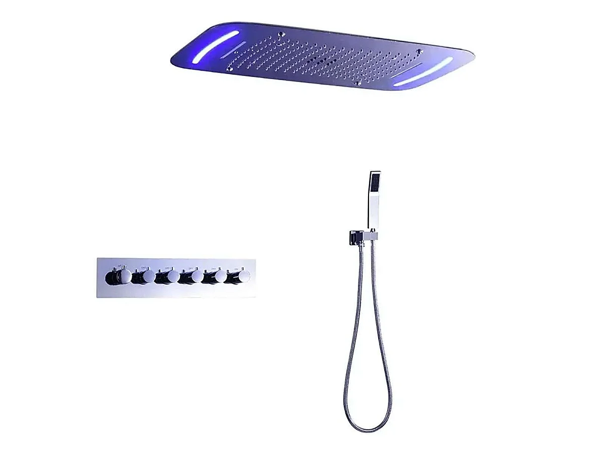 💧 Ciel de pluie LED RGB 710 x 430 mm, composition de douche thermostatique - Oruis
