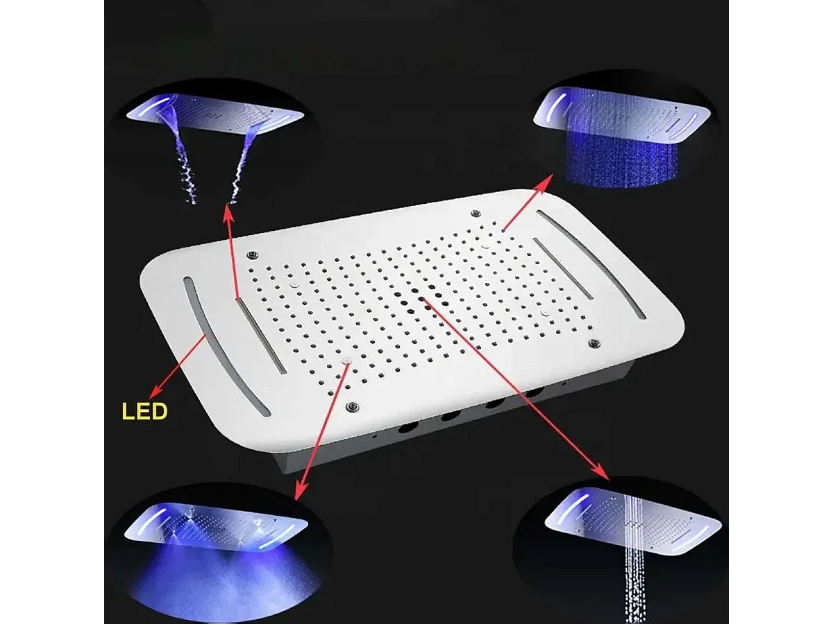 💧 Ciel de pluie LED RGB 710 x 430 mm, composition de douche thermostatique - Oruis