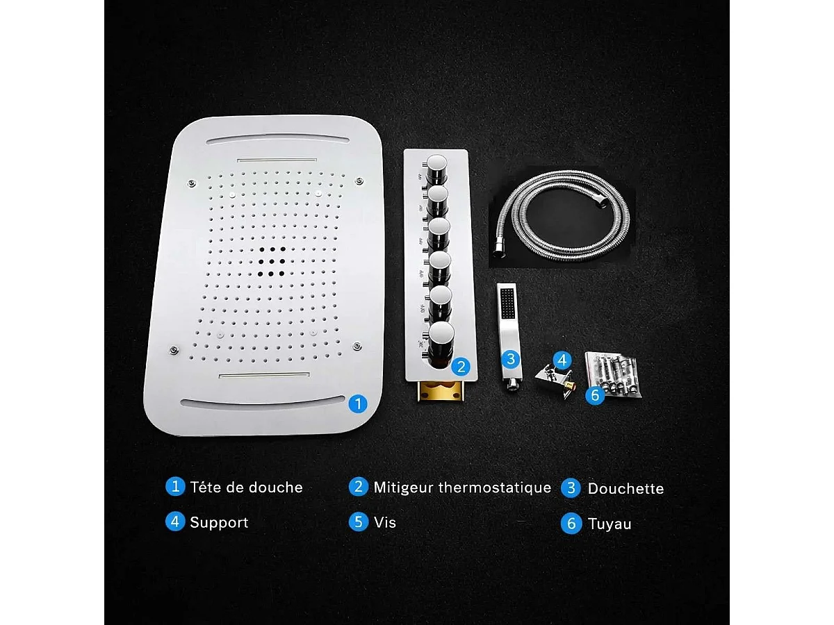 💧 Ciel de pluie LED RGB 710 x 430 mm, composition de douche thermostatique - Oruis