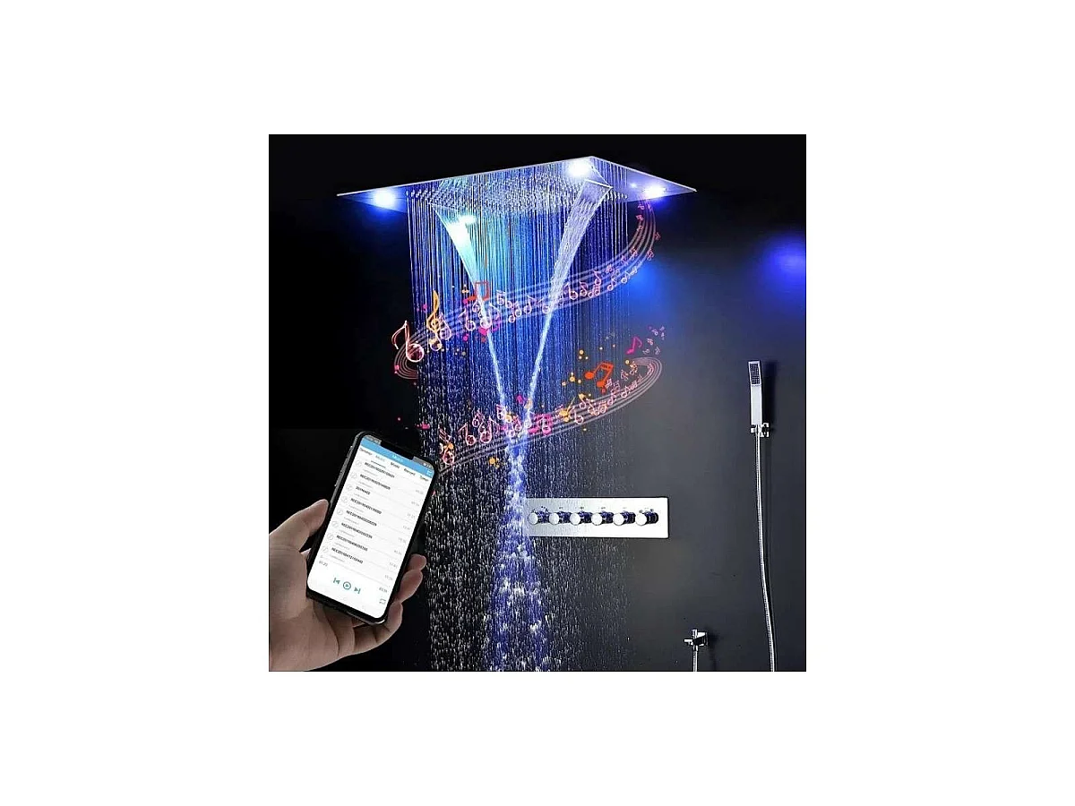 Luxuriöser Regenduschkopf 800 x 600 mm mit Bluetooth Musik LED | Torpedo