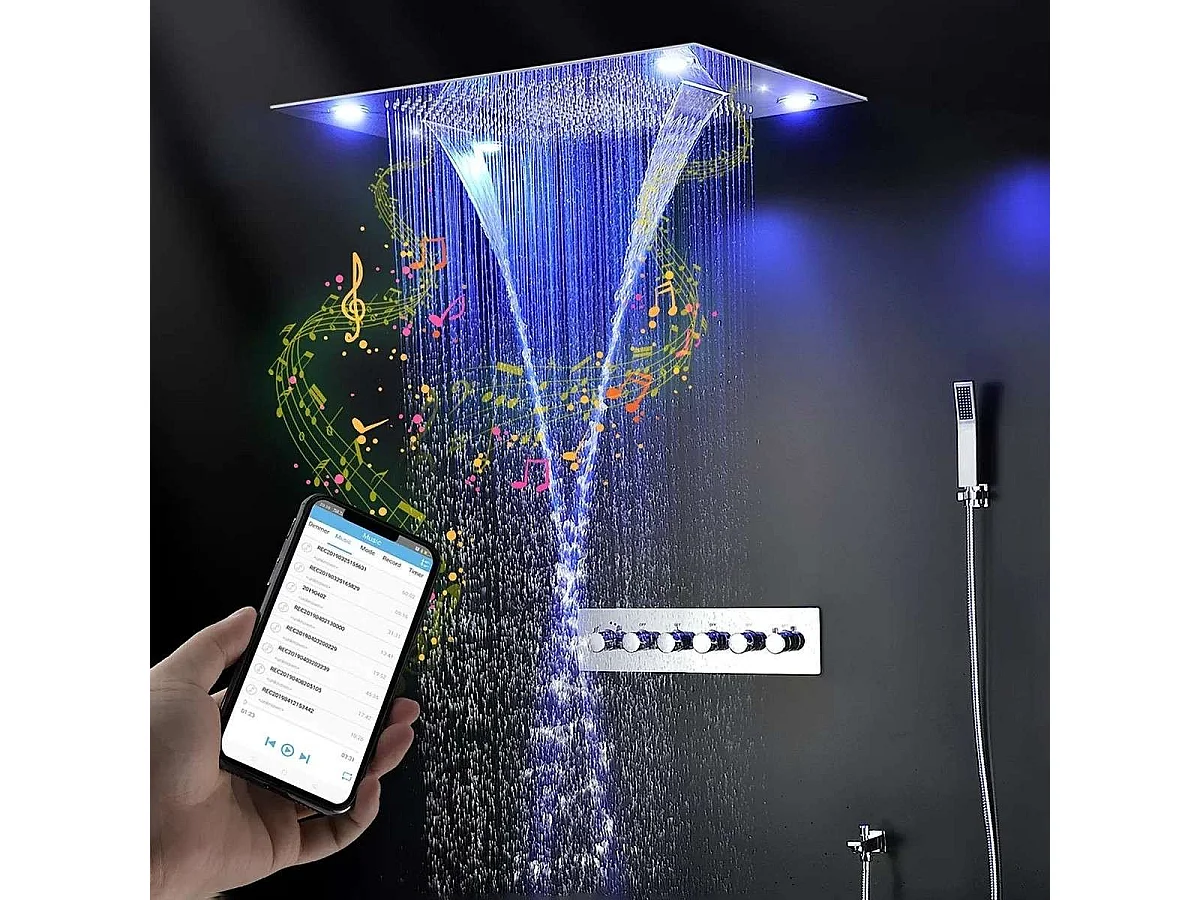Chuveiro Luxuoso de Chuva 800 x 600 mm com Música Bluetooth LED | Torpedo