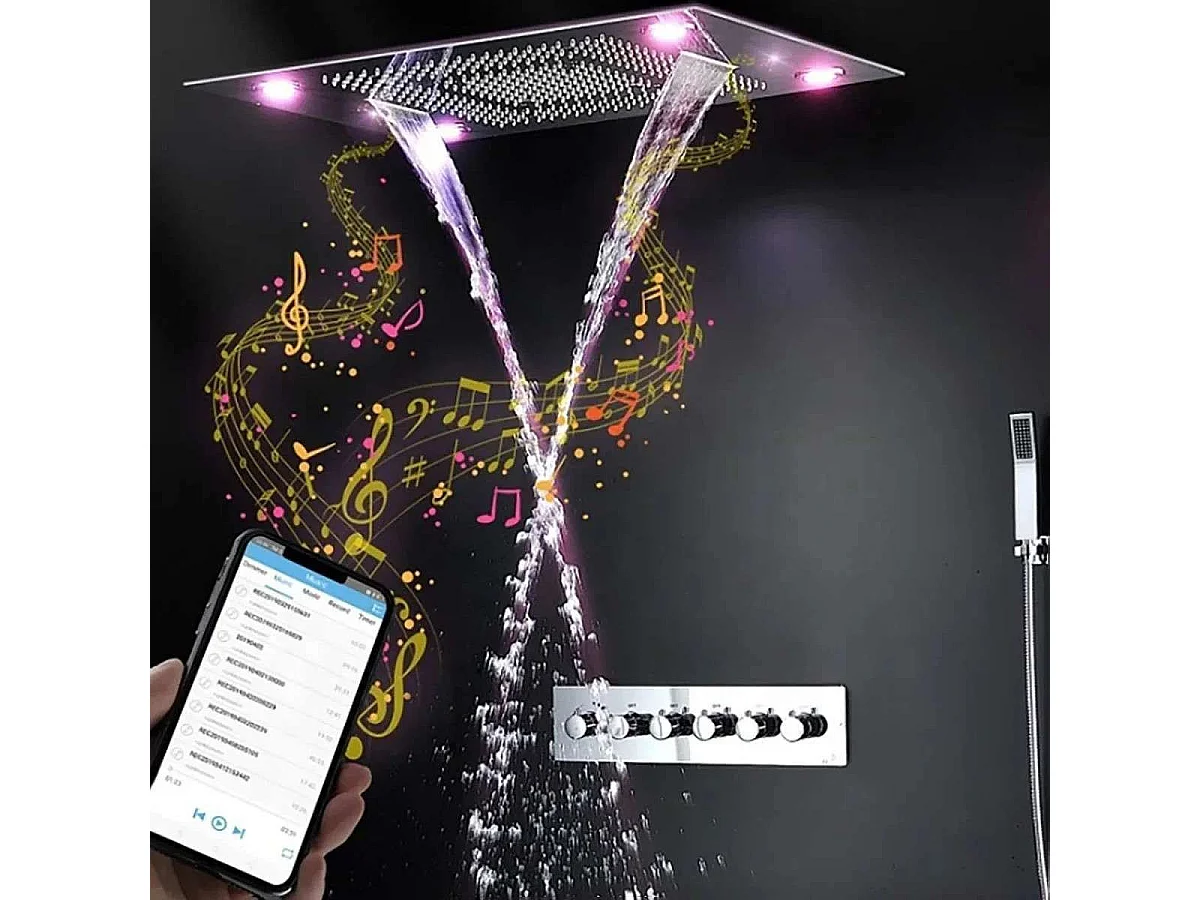 Chuveiro Luxuoso de Chuva 800 x 600 mm com Música Bluetooth LED | Torpedo