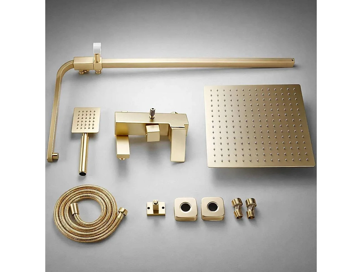 Columna de Ducha de Baño Tsari en Oro Cepillado "Denia" con Altura Ajustable y Diseño de Lujo