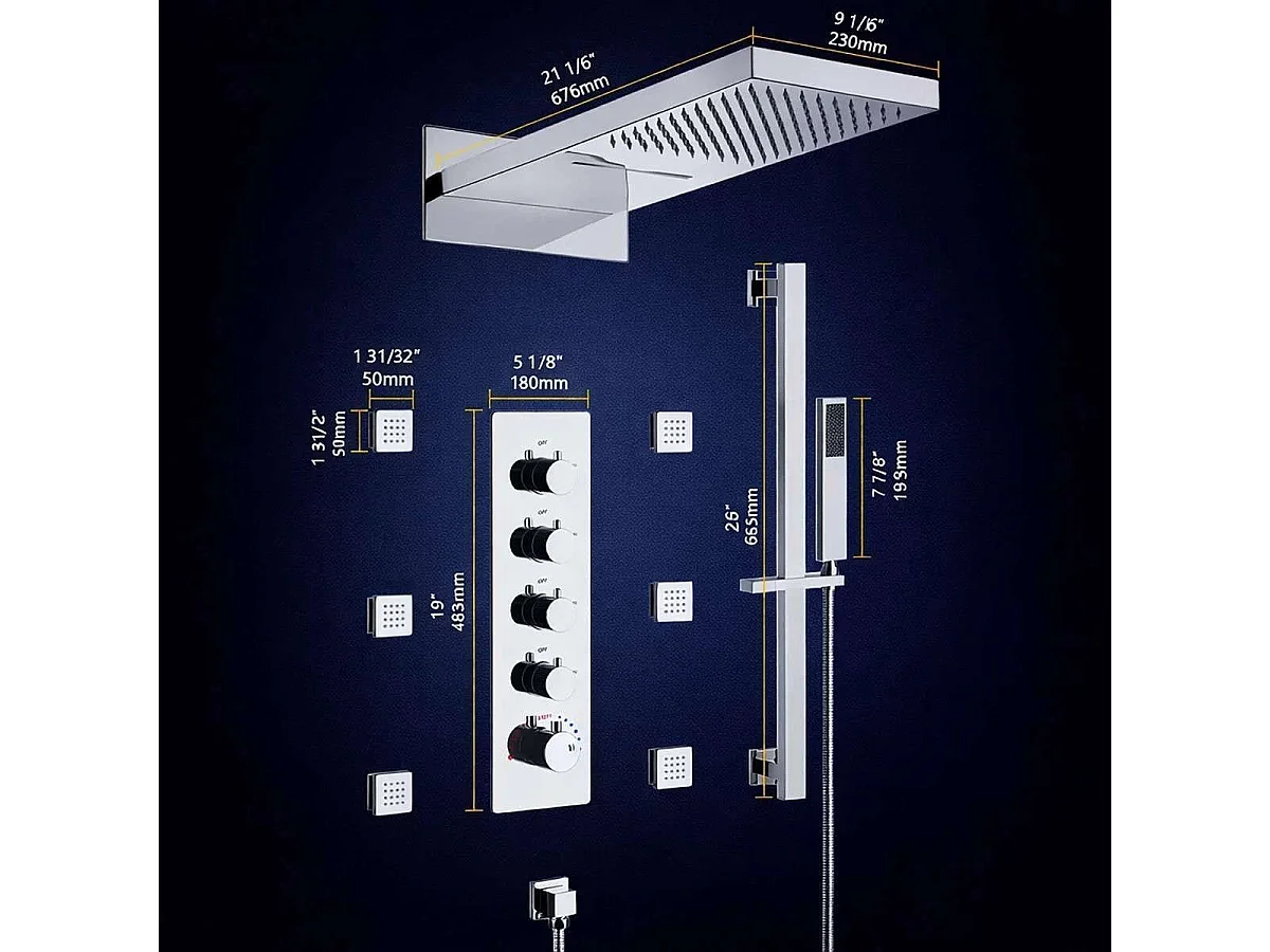 Modernes verchromtes verdecktes Thermostat-Duschsystem mit Bluetooth-Musiksteuerung und 6 Massagedüsen