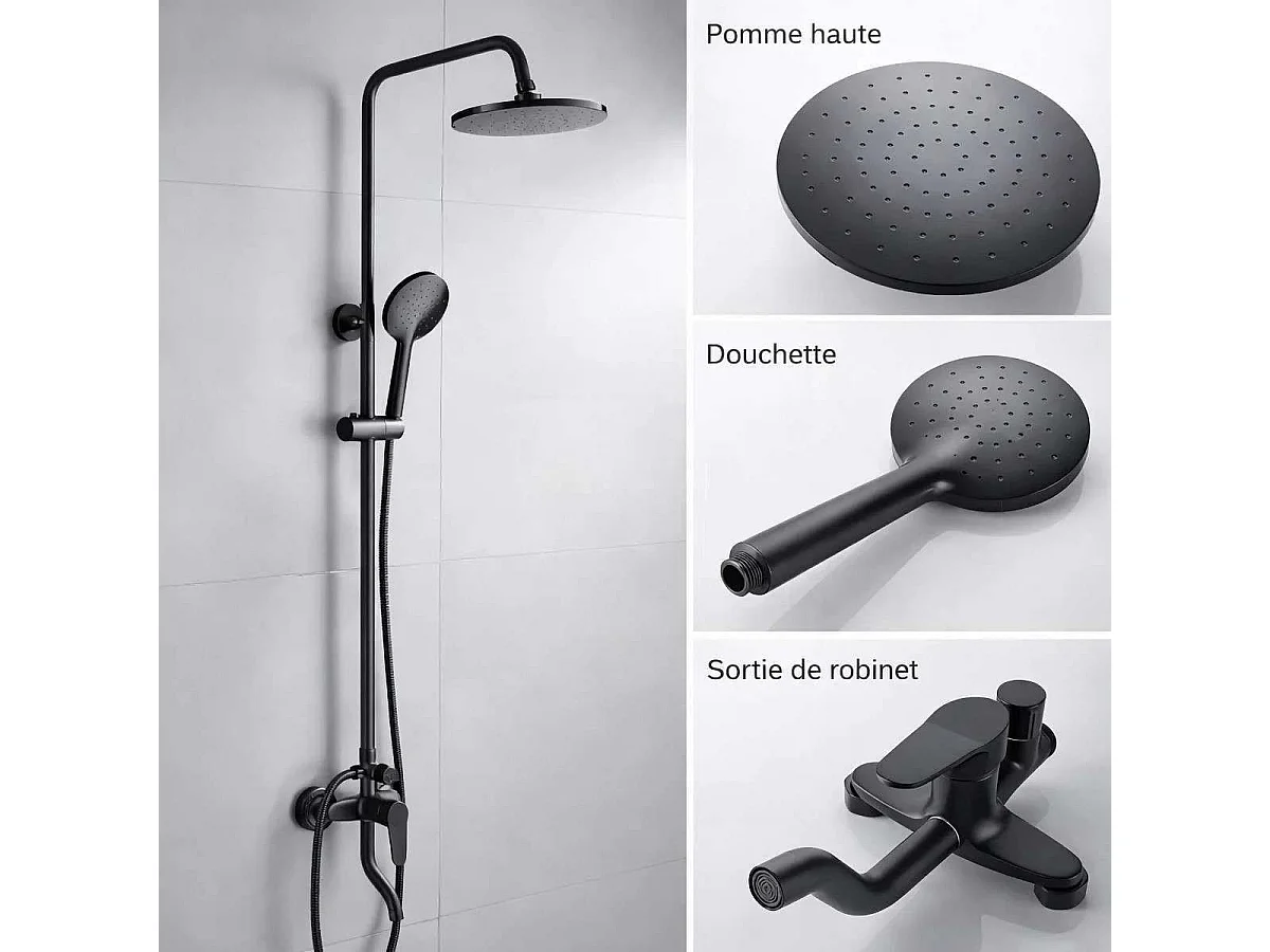 Moderne schwarze Bad-Duschsäule mit Kopf- und Handbrause - 3 Funktionen