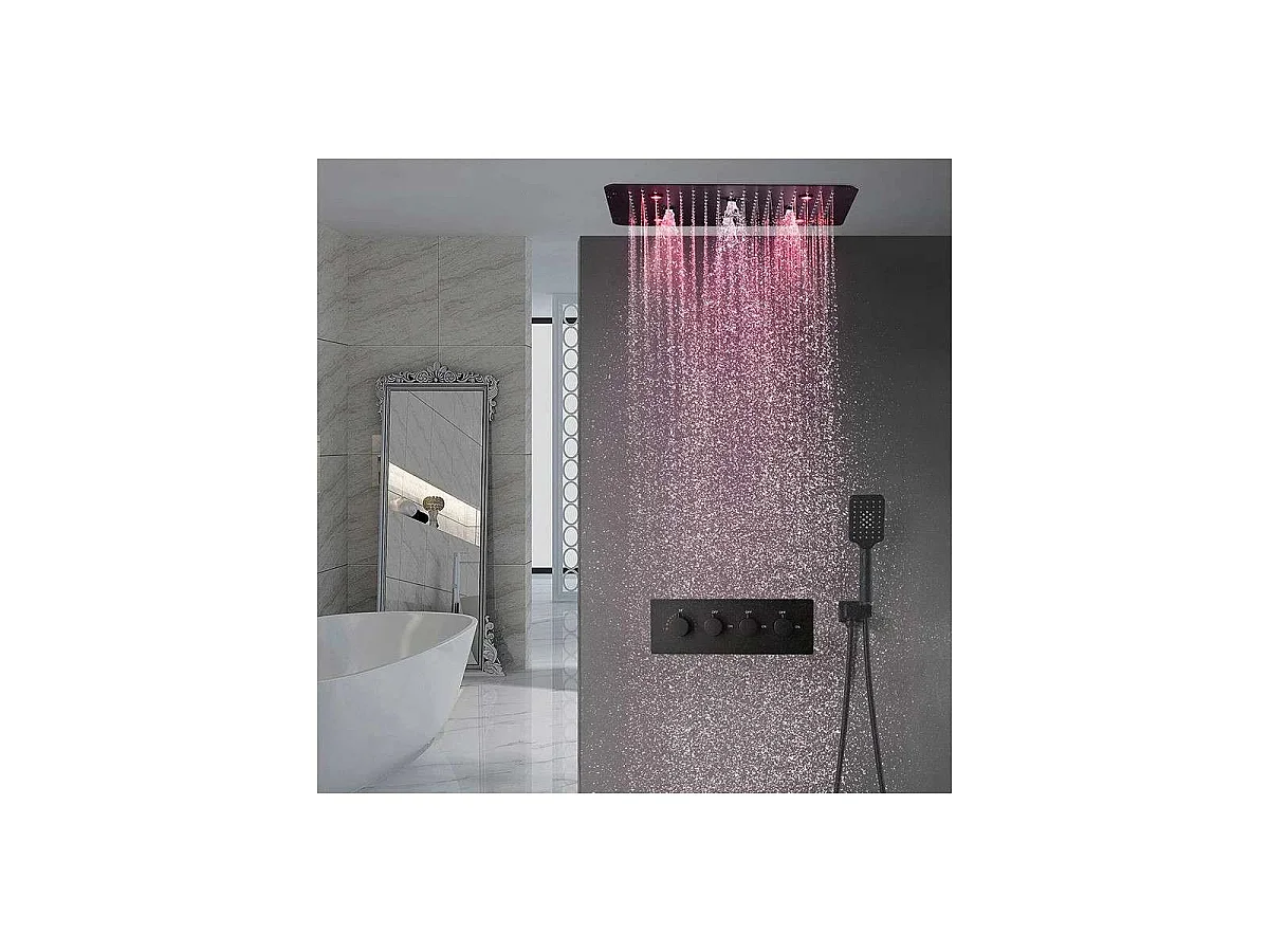 Modernes schwarzes Matt-Duschsystem mit LED-Thermostat-Kopf 500 x 500 mm